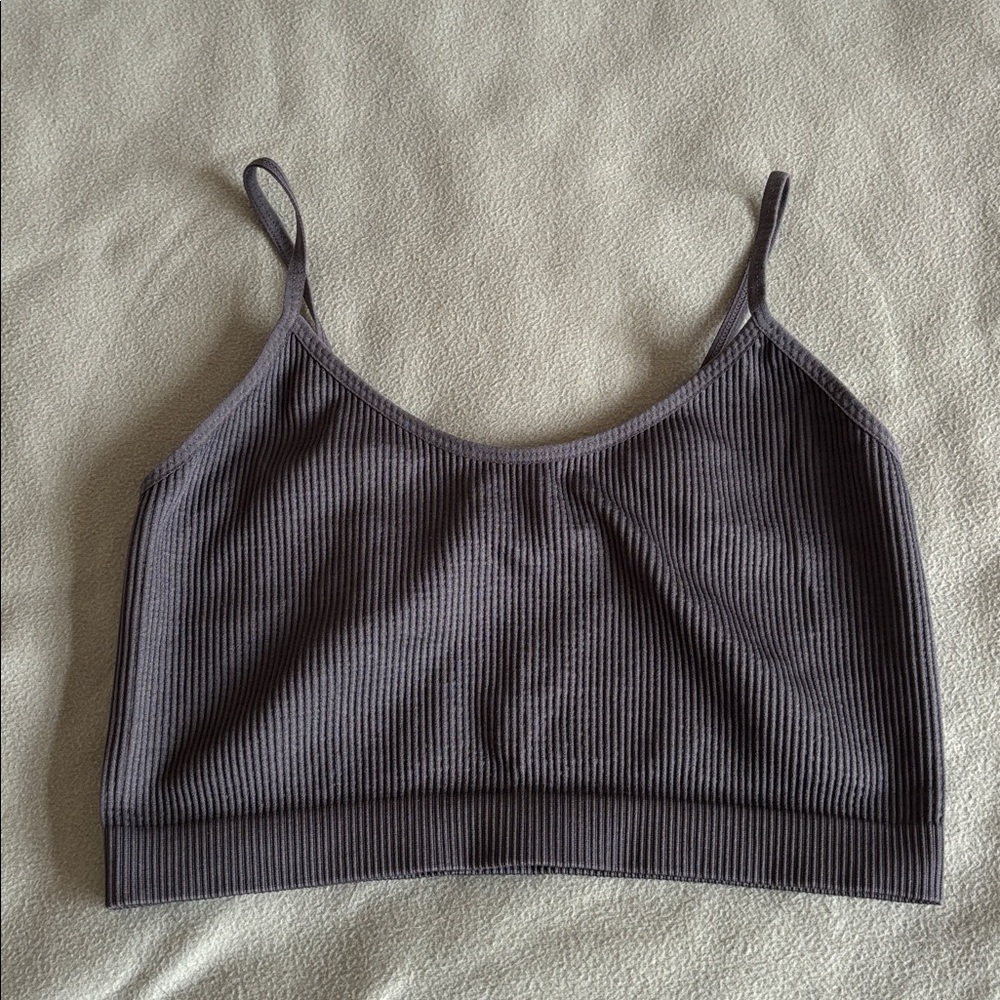 Ardene Basic Ribbed Charcoal Crop Top